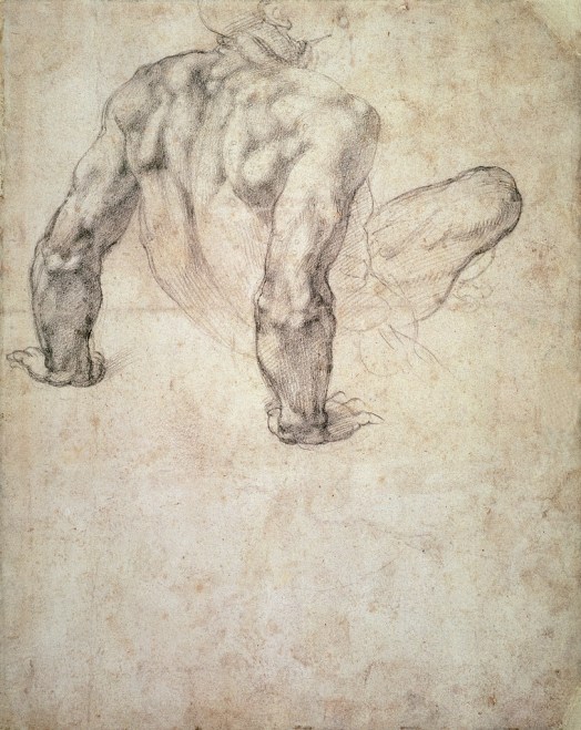 Michelangelo Buonarroti -Studio di un uomo nudo che si appoggia indietro sulle sue mani