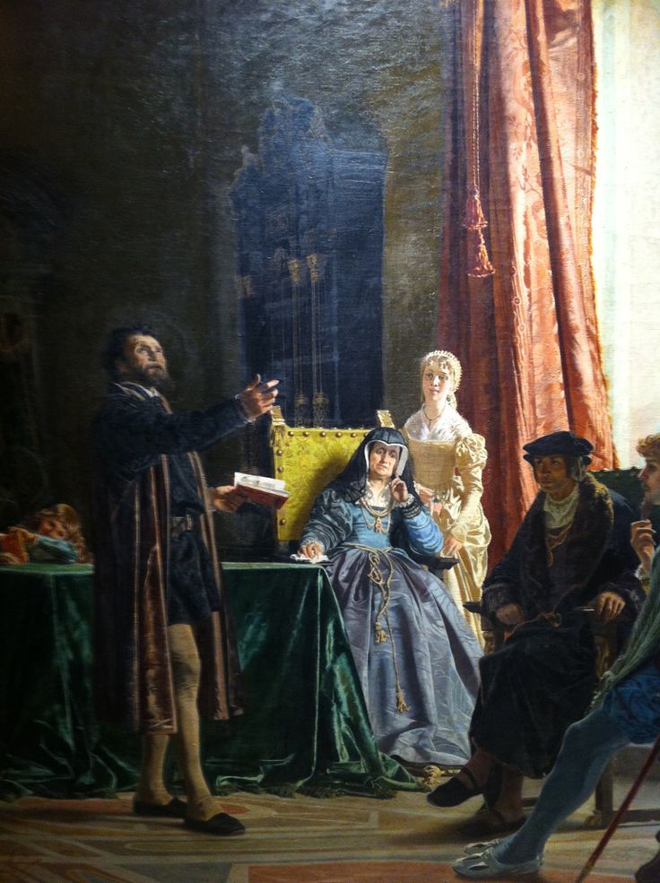 Francesco Vinea, Michelangelo Reciting His Poems To Vittoria Colonna (detail), oil on canvas, 1863.jpg