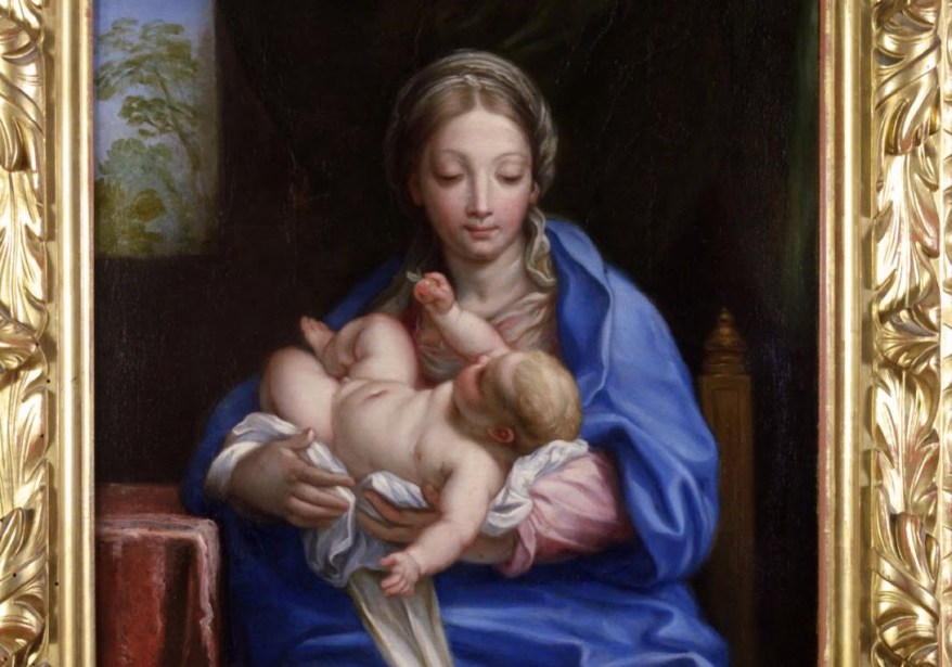 Le Opere del Natale: la Madonna con Gesù Bambino in braccio che porge un frutto di Carlo&nbsp;Maratta