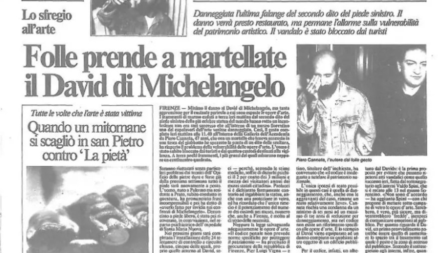 14 settembre 1991: il David preso a&nbsp;martellate